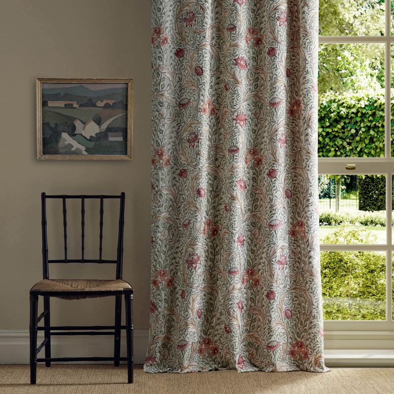 Wild Tulip & Vine Embroidery Fabric - Rose/Bayleaf - Morris & Co - 237664 - Morris Wallpaper