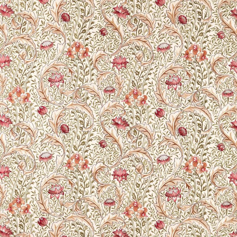 Wild Tulip & Vine Embroidery Fabric - Rose/Bayleaf - Morris & Co - 237664 - Morris Wallpaper