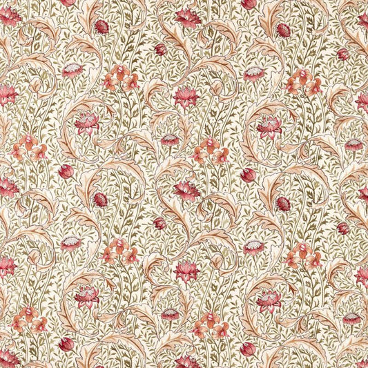 Wild Tulip & Vine Embroidery Fabric - Rose/Bayleaf - Morris & Co - 237664 - Morris Wallpaper
