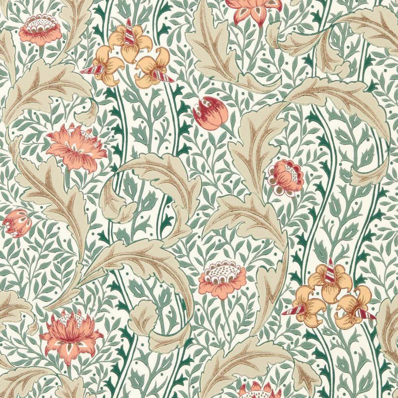 Wild Tulip & Vine Wallpaper - Coral/Teal - Morris & Co - 217578 - Morris Wallpaper