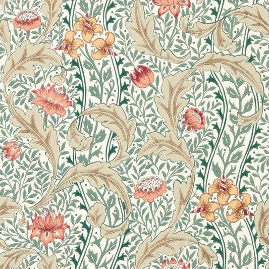 Wild Tulip & Vine Wallpaper - Coral/Teal - Morris & Co - 217578 - Morris Wallpaper