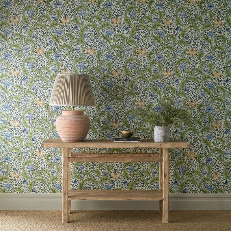 Wild Tulip & Vine Wallpaper - Nettle/Woad - Morris & Co - 217577 - Morris Wallpaper