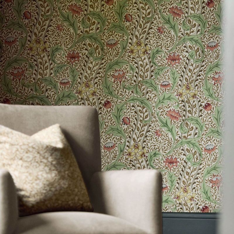 Wild Tulip & Vine Wallpaper - Rose/Linen - Morris & Co - 217579 - Morris Wallpaper