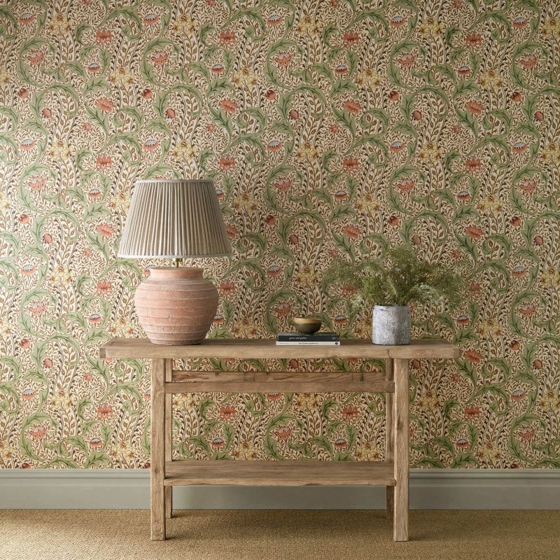 Wild Tulip & Vine Wallpaper - Rose/Linen - Morris & Co - 217579 - Morris Wallpaper