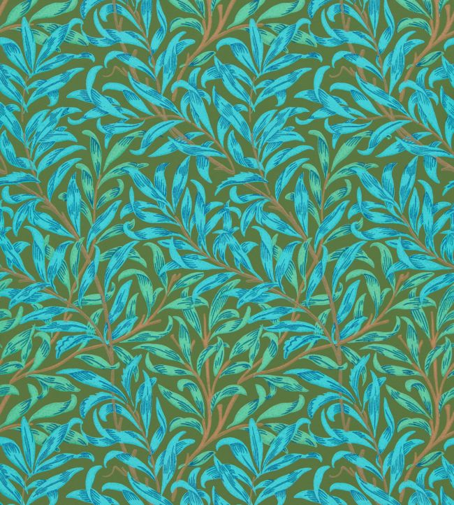Willow Boughs Wallpaper - Olive/Turquoise - DBPW216952 - Morris & Co - Morris Wallpaper