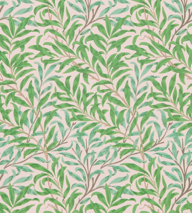 Willow Boughs Wallpaper - Pink/Leaf Green - DBPW216949 - Morris & Co - Morris Wallpaper
