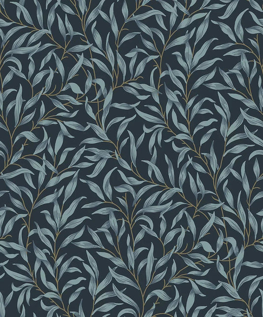 Willow Trail Wallpaper - Aegean Blue - NextWall - NW54702 - Morris Wallpaper