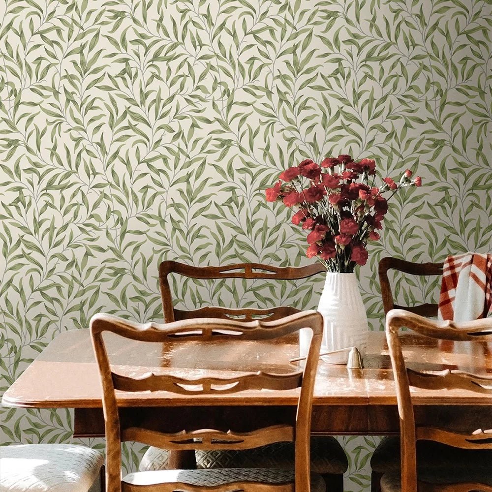 Willow Trail Wallpaper - Sprig Green - NextWall - NW54704 - Morris Wallpaper