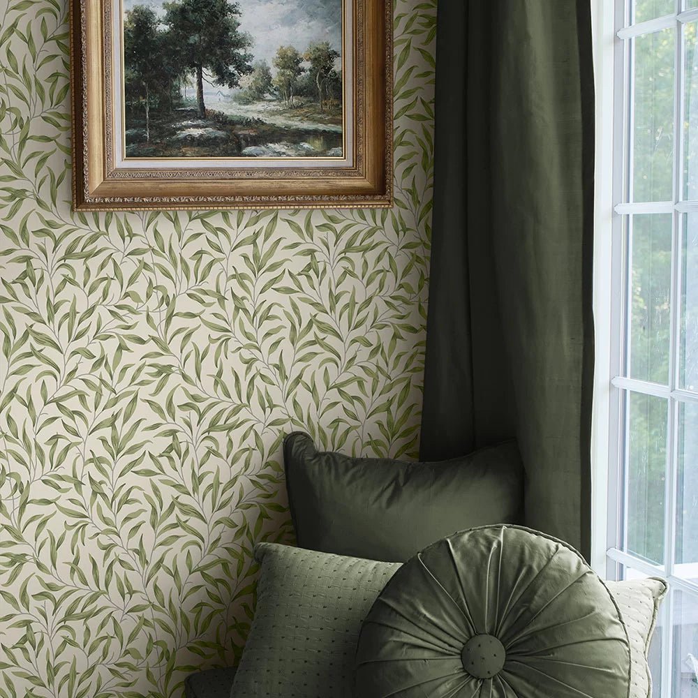 Willow Trail Wallpaper - Sprig Green - NextWall - NW54704 - Morris Wallpaper