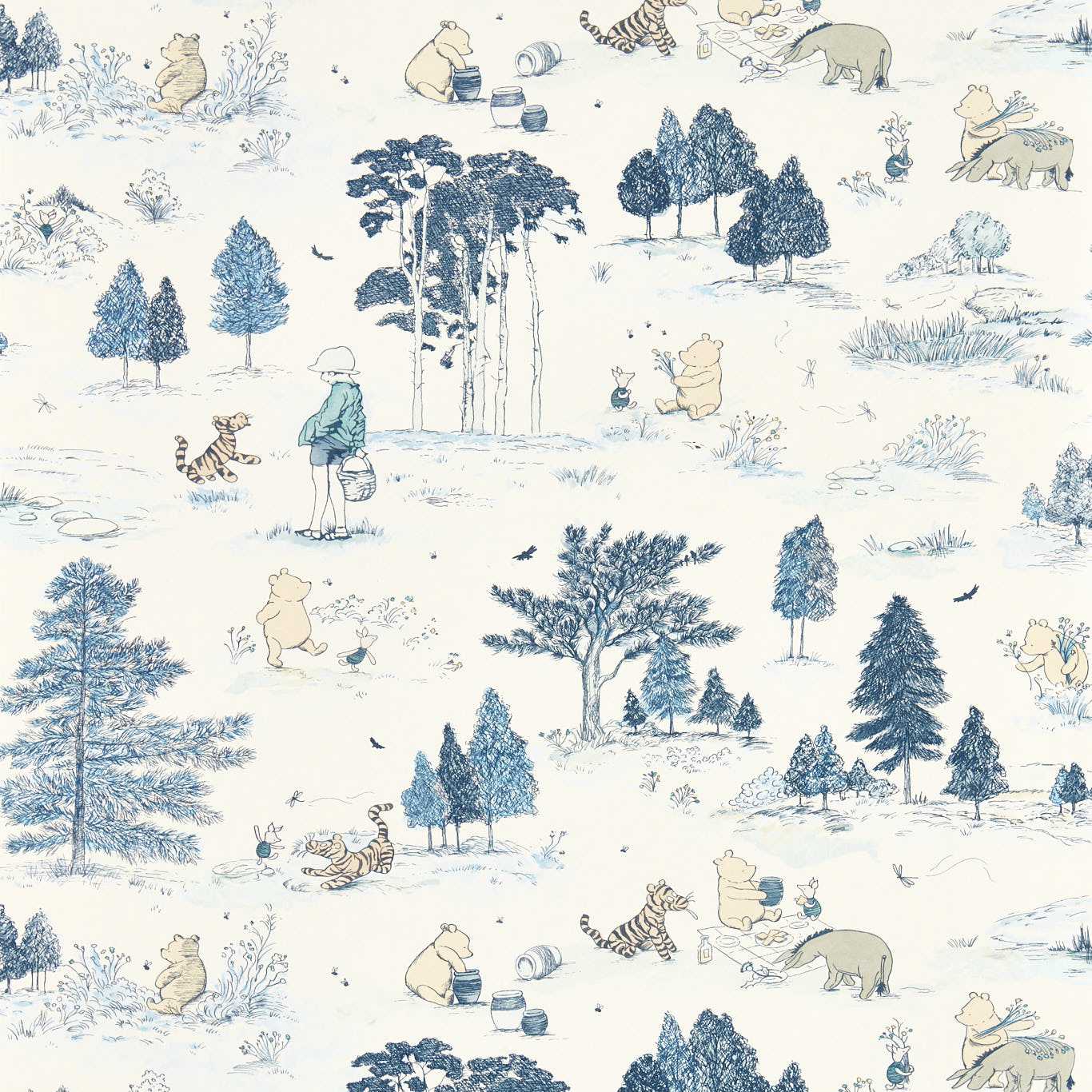 Winnie The Pooh Wallpaper - Bonbon Blue - DDIW217281 - Sanderson