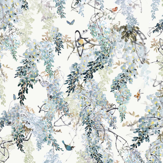 Wisteria Fall Panel A Wallpaper - Aqua - DWAP216298