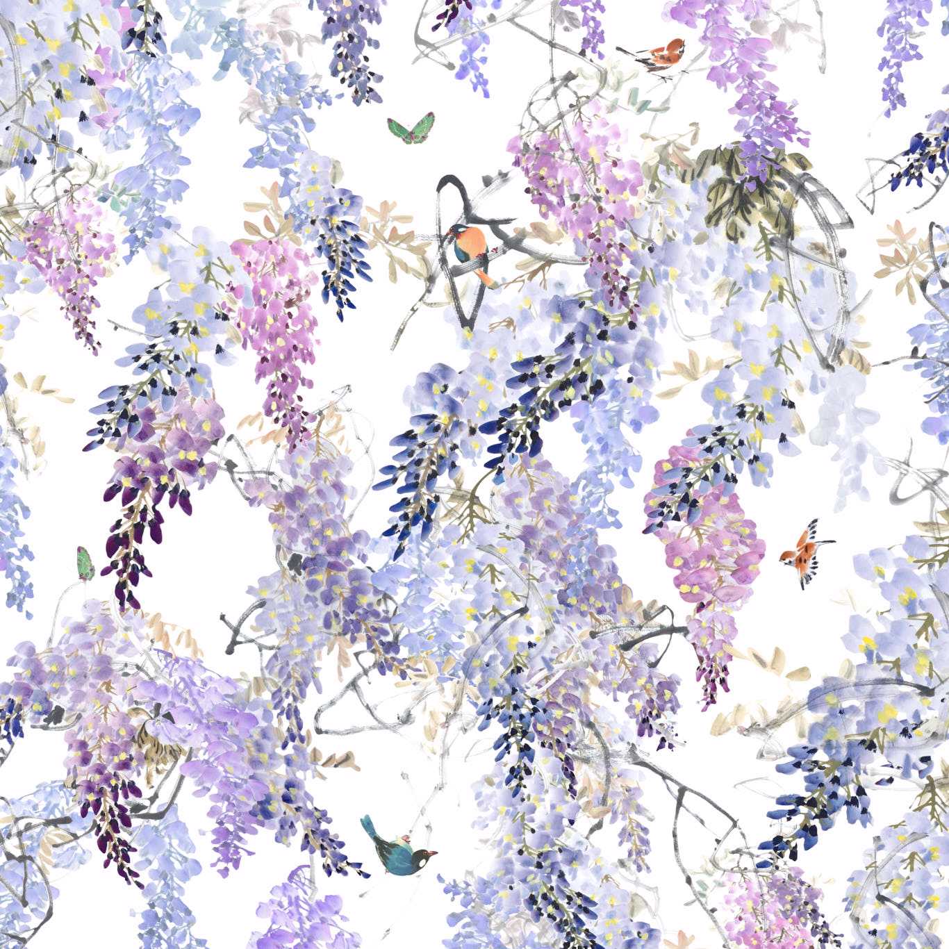 Wisteria Fall Panel A Wallpaper - Lilac - Sanderson - DWAP216296