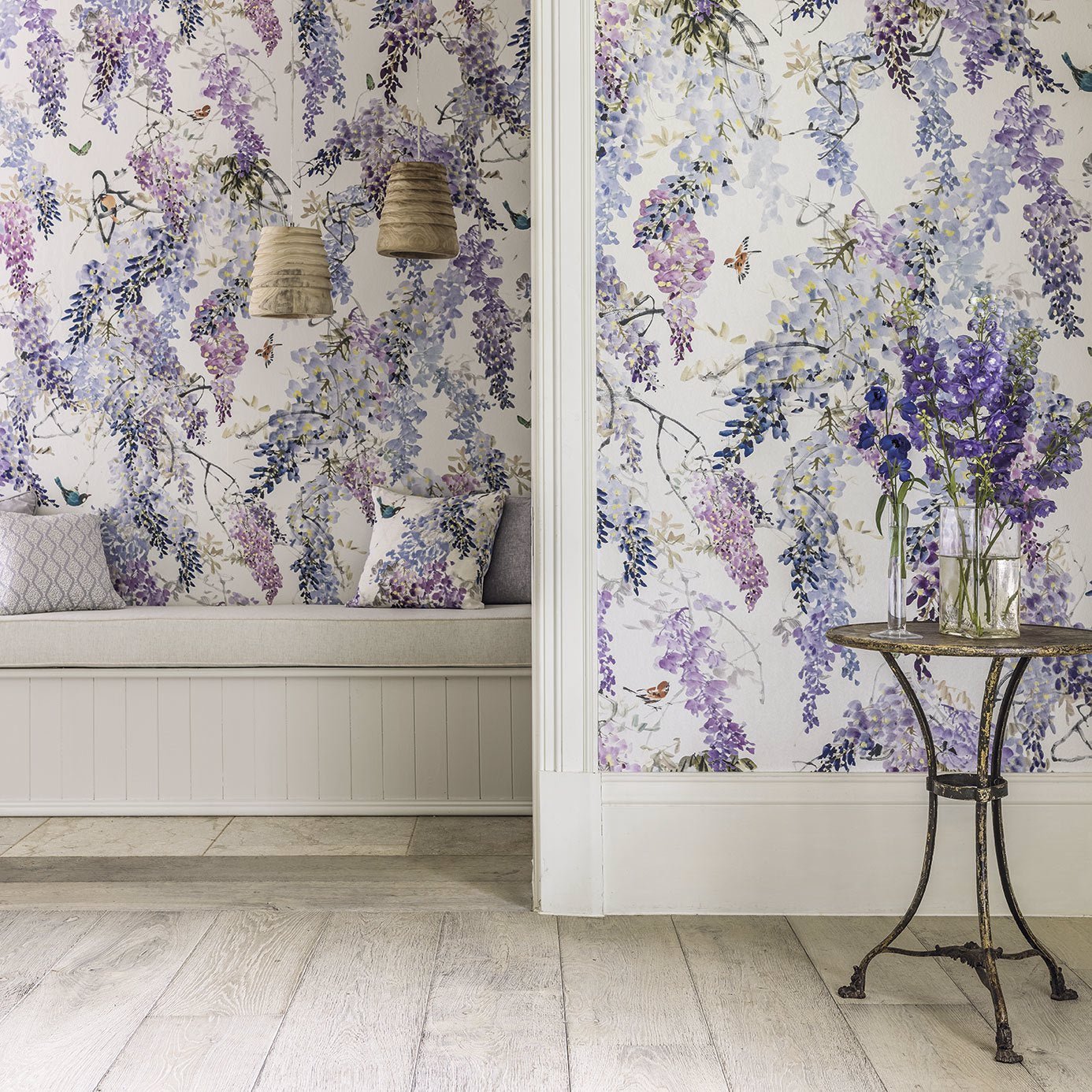 Wisteria Fall Panel A Wallpaper - Lilac - Sanderson - DWAP216296