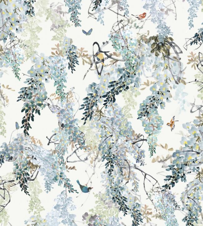 Wisteria Fall Panel B Wallpaper - Aqua - DWAP216299 - Sanderson - Morris Wallpaper