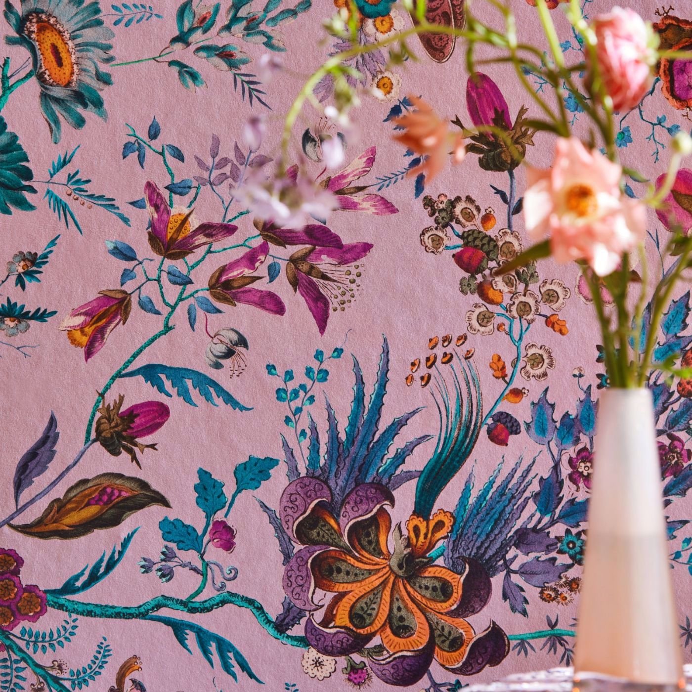 Wonderland Floral Wallpaper - Amethyst/Lapis/Ruby - Harlequin - HSRW113066 - Morris Wallpaper