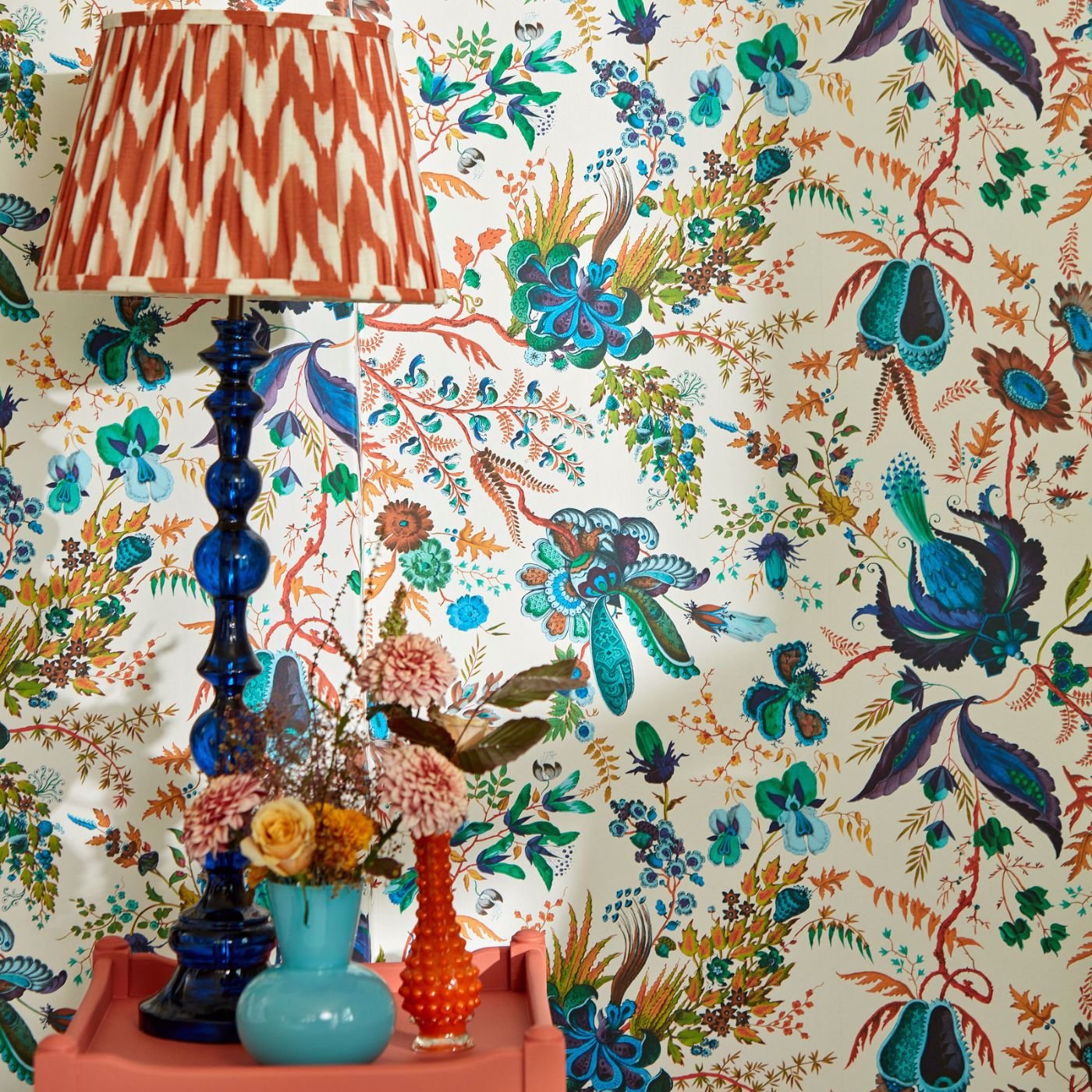 Wonderland Floral Wallpaper - Lapis/Emerald/Carnelian - Harlequin - HSRW113067 - Morris Wallpaper