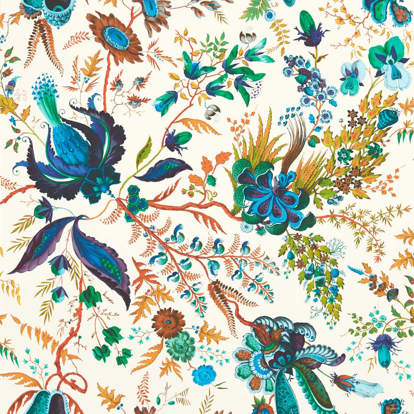 Wonderland Floral Wallpaper - Lapis/Emerald/Carnelian - HSRW113067 - Harlequin - Sophie Robinson - Morris Wallpaper