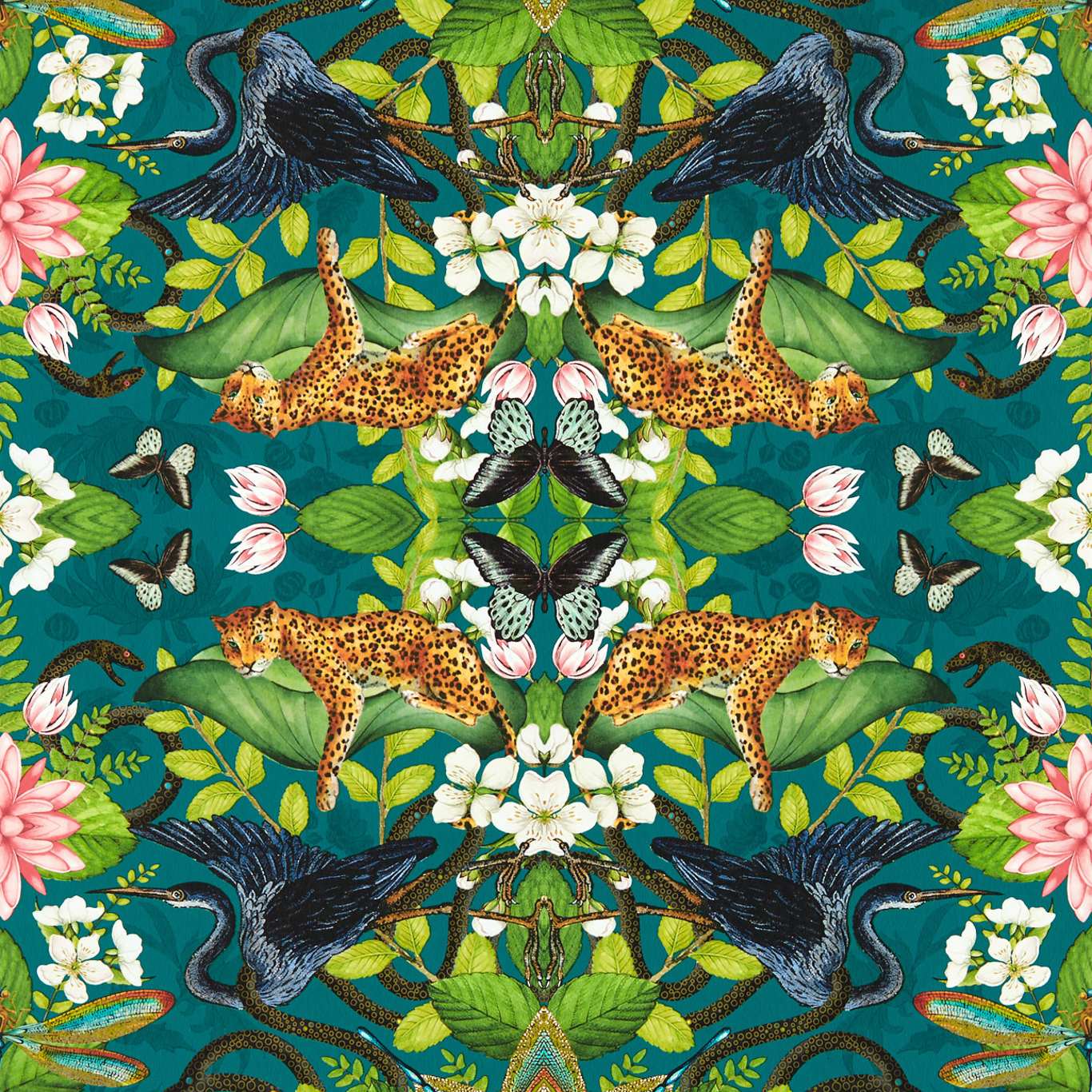 Wonderlust Tea Story Wallpaper - Teal - Clarke & Clarke - W0136/03 - Morris Wallpaper