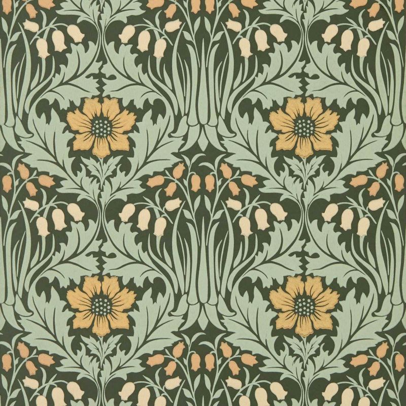 Woodbell & Anemone Wallpaper - Bayleaf/Manilla - Morris & Co - 217575 - Morris Wallpaper