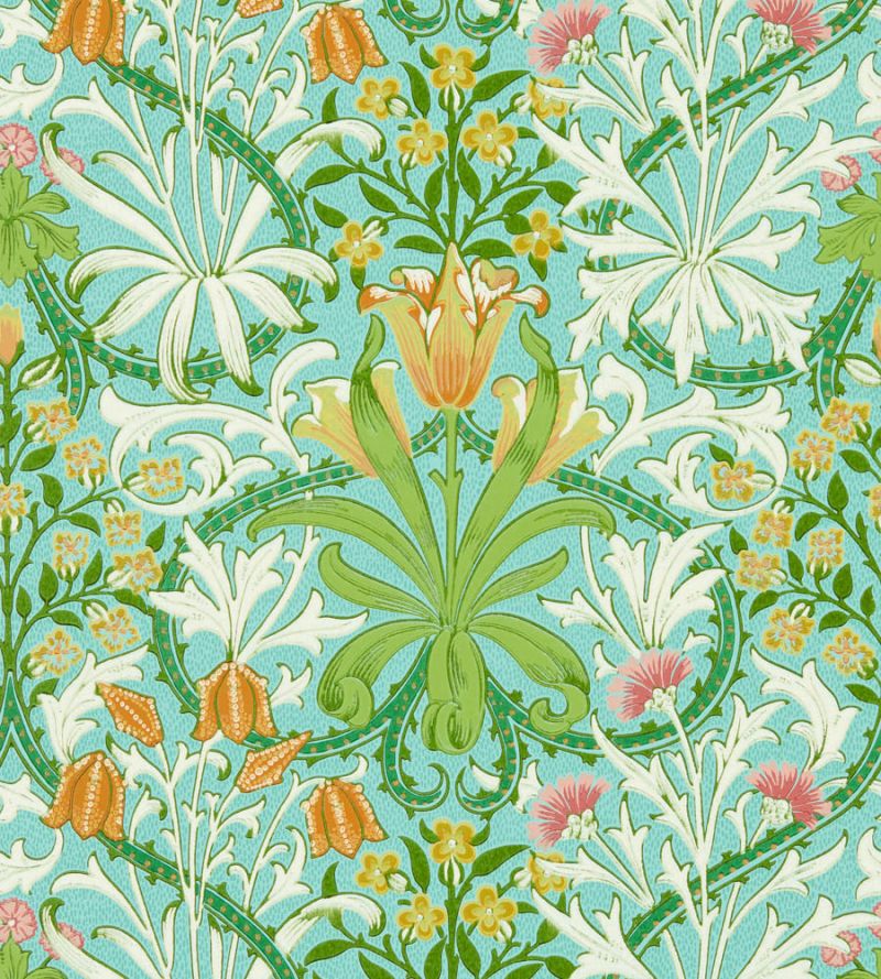 Woodland Weeds Wallpaper - Orange/Turquoise - 217101 - Morris & Co