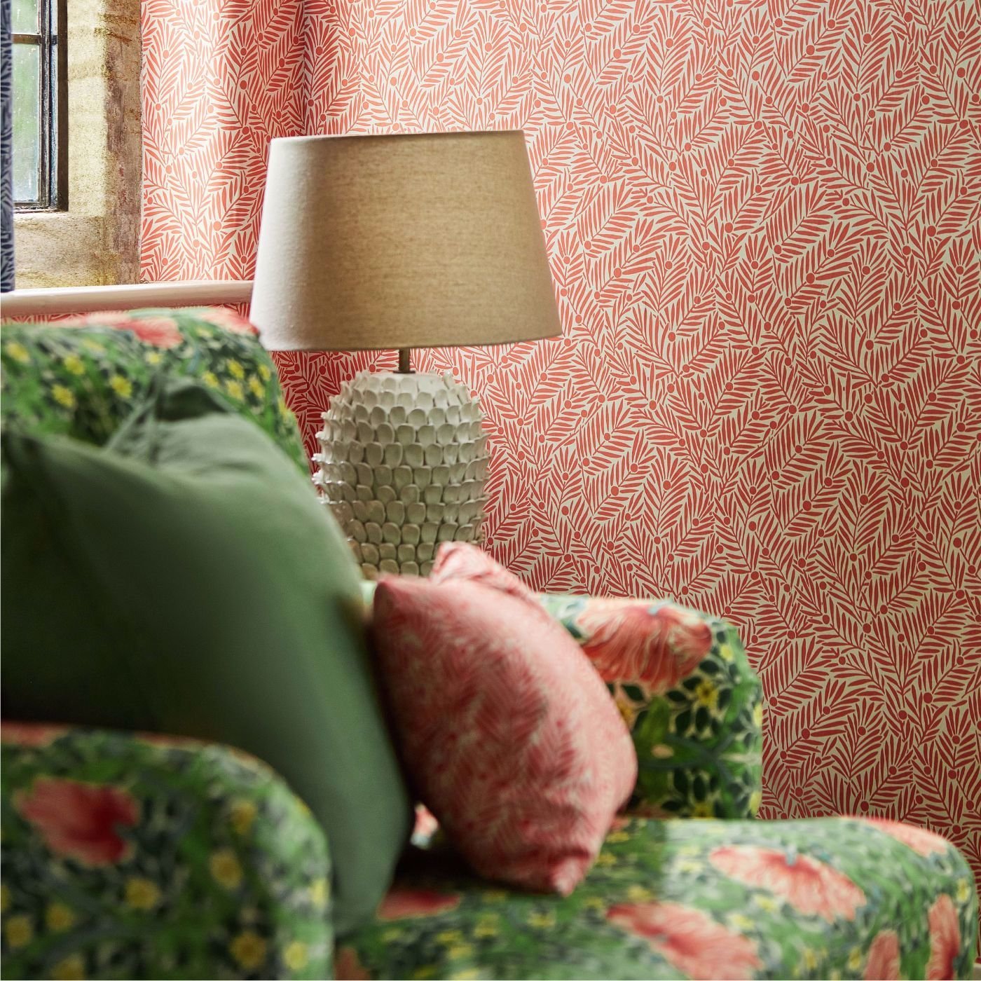 Yew & Aril Wallpaper - Watermelon - 217348 - Morris & Co